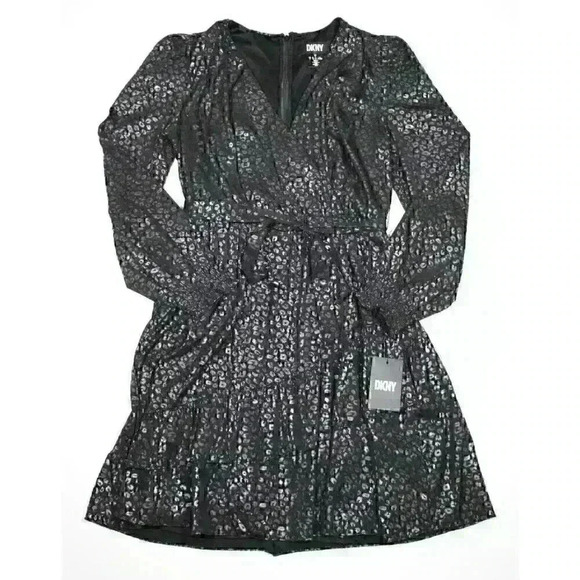 Dkny Dresses & Skirts - NEW! DKNY Women's 6 Long Sleeve V-Neck Ruffle Printed Fit & Flare Dress NWT $134